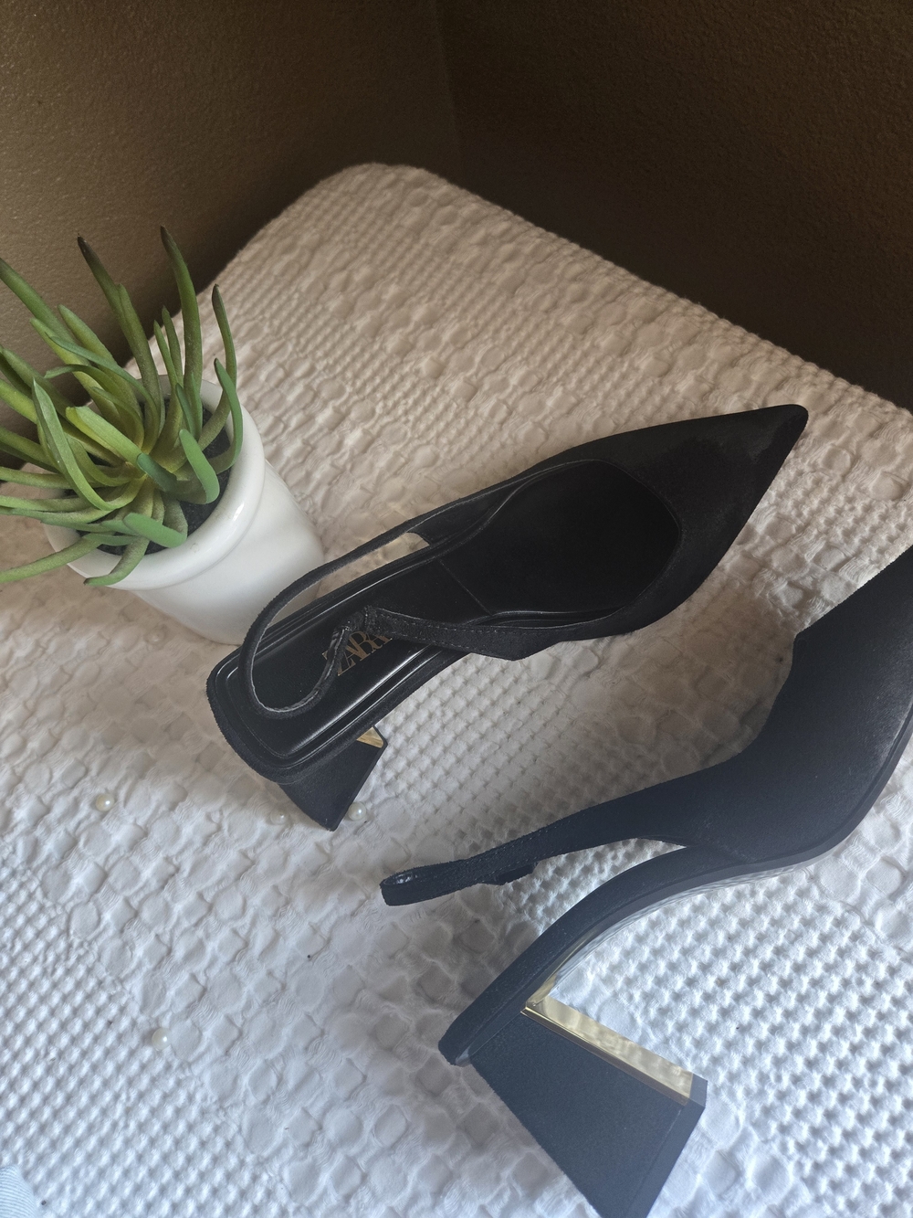 Zara Black Pointed Slingback Block Heel Pumps - Picture 5 of 5